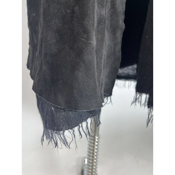 Free People Black Leather Jacket Size Large Suede Buffalo Plaid Grunge Dark Acad - Picture 10 of 16